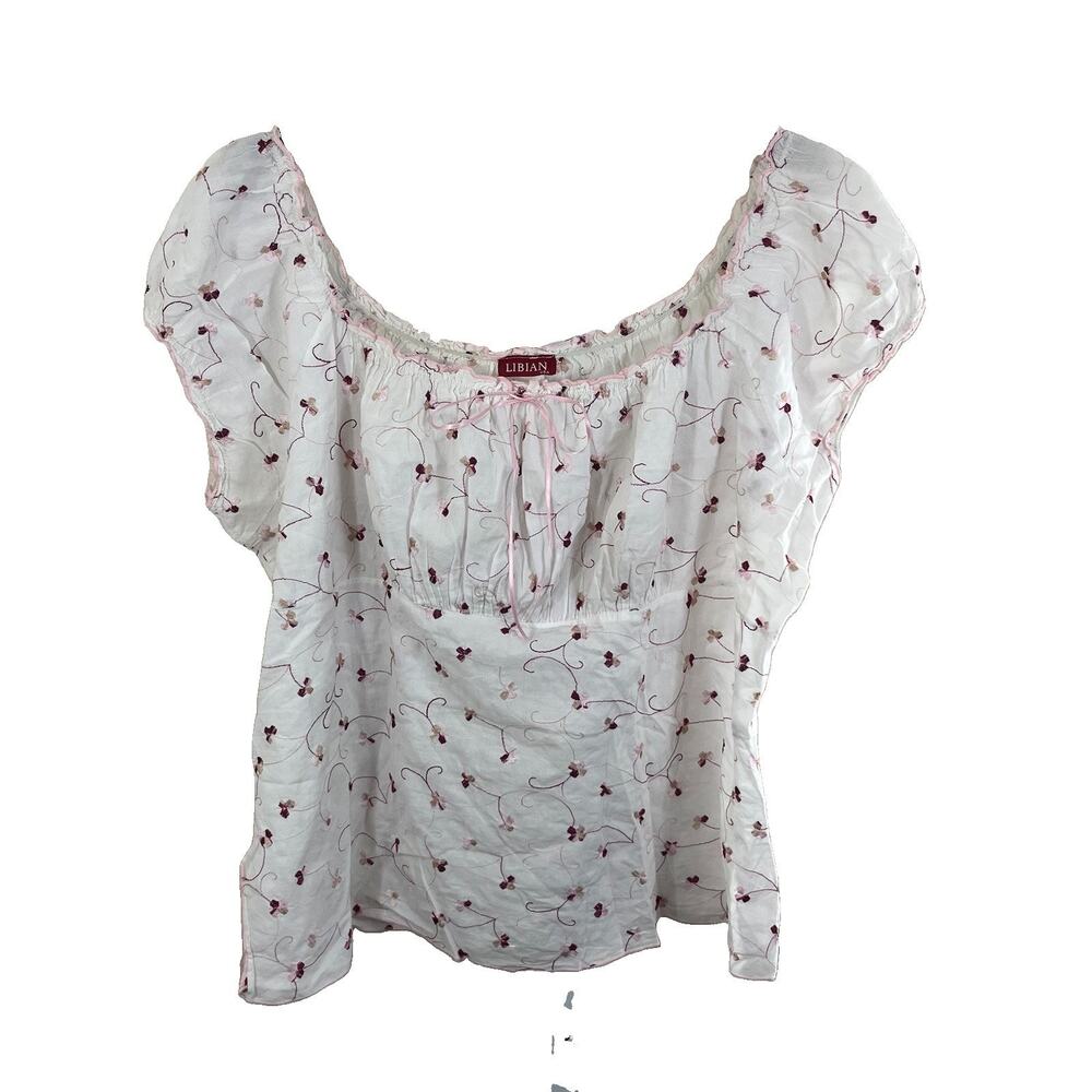 Libian Vintage Y2K Babydoll Embroidered Blouse Floral Coquette Fairycore 2X 3X